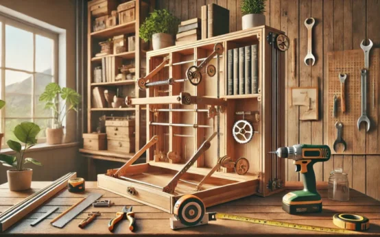 DIY Wooden Contraption Shelving with Open Levers
